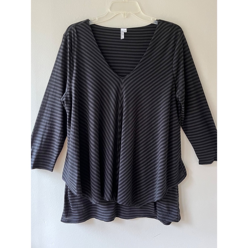 Lulu B Sz M Black Striped Layered Pullover Blouse Stretch Top Tencel Shirt